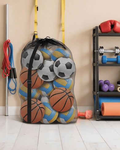 4 قطع من أكياس الكرات الشبكية الكبيرة جدًا من Youeon مقاس 30 × 40 بوصة، حقيبة كرات رياضية شديدة التحمل مع رباط إغلاق وحزام كتف قابل للتعديل، أكياس تخزين كرات سوداء لجميع أنواع الكرات، والغسيل in Kuwait