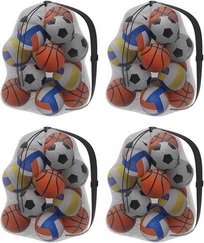 4 قطع من أكياس الكرات الشبكية الكبيرة جدًا من Youeon مقاس 30 × 40 بوصة، حقيبة كرات رياضية شديدة التحمل مع رباط إغلاق وحزام كتف قابل للتعديل، أكياس تخزين كرات سوداء لجميع أنواع الكرات، والغسيل in Kuwait