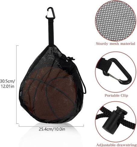 Klmnop 2 Pcs Single Ball Bag Zipper Pocket, Mesh Carry Bag with Adjustable Drawstring and Clip, Sports Bag for Basketball Volleyball Soccer Football in Saudi Arabia