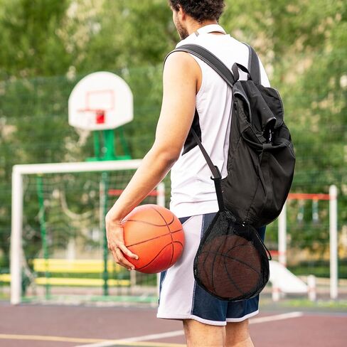 Klmnop 2 Pcs Single Ball Bag Zipper Pocket, Mesh Carry Bag with Adjustable Drawstring and Clip, Sports Bag for Basketball Volleyball Soccer Football in Saudi Arabia
