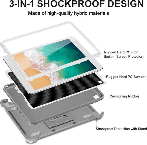 Case for iPad 9th/8th/7th Generation - iPad 10.2 inch 2021/2020/2019 [Built-in Screen Protector] Heavy Duty Military Grade Shockproof Multi-Layer Protection with Stand,Black in Saudi Arabia