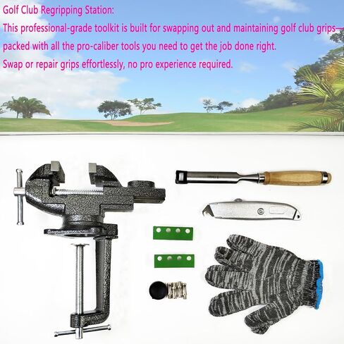 Golf Club Regripping Kit, Optional Professional or Basic Golf Grip Replacement Tools, 2-In-1 Bench Vise or Mini Table Vise, Fixed Rubber Clip, Hook Blade, Grip Tape Remover in Saudi Arabia