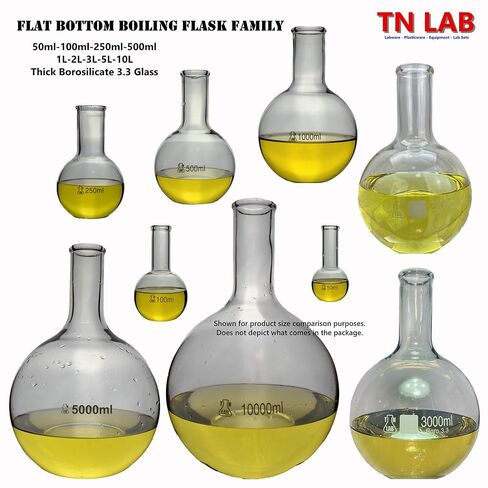 TN LAB 2L Flat Bottom Boiling Flask Thick Wall Borosilciate Glass 2000ml 2L in Kuwait