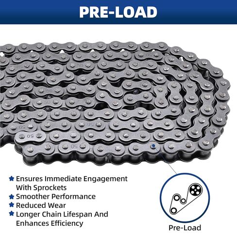 #50 Roller Chain, 10 Feet Carbon Steel Chain with 2 Free Connecting Links in Kuwait