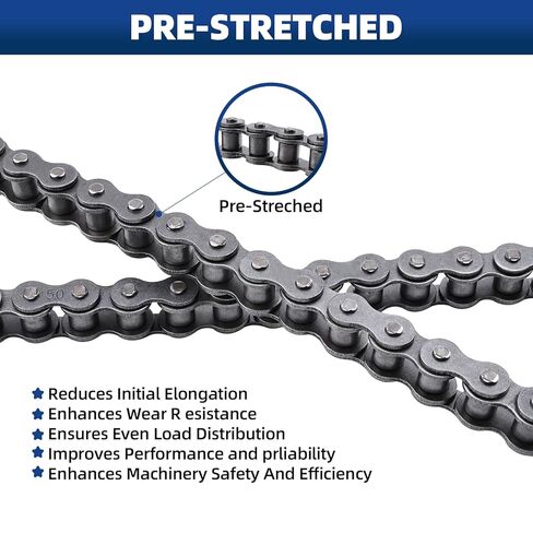 #50 Roller Chain, 10 Feet Carbon Steel Chain with 2 Free Connecting Links in Kuwait