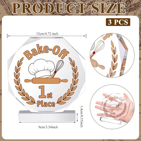 Yungyan 3 Pcs Bake Off Trophy 1st 2nd 3rd Place Bake Off Awards Trophy Acrylic Cooking Competition Winner Medals Gift Prizes for Women Men Cooking Contest Party Favors in Saudi Arabia