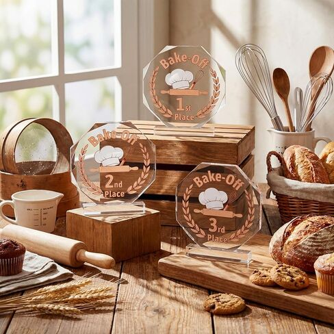 Yungyan 3 Pcs Bake Off Trophy 1st 2nd 3rd Place Bake Off Awards Trophy Acrylic Cooking Competition Winner Medals Gift Prizes for Women Men Cooking Contest Party Favors in Saudi Arabia