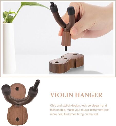Luxshiny Wall-mount Violin and Hanger with Black Walnut Base Hardwood Wall Rack for Stable Instrument Storage and Elegant Display Secure Violin Hook for Home Studio in Kuwait