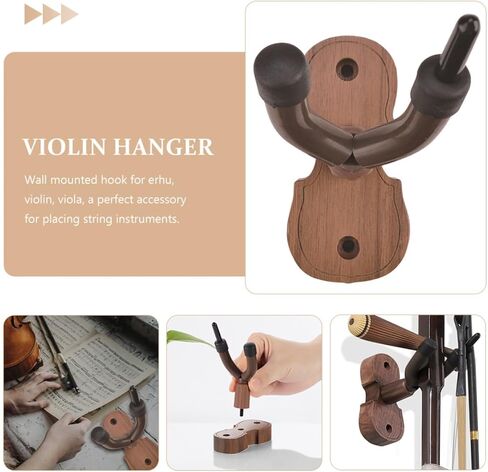 Luxshiny Wall-mount Violin and Hanger with Black Walnut Base Hardwood Wall Rack for Stable Instrument Storage and Elegant Display Secure Violin Hook for Home Studio in Kuwait