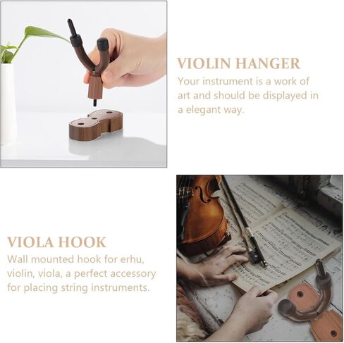 Luxshiny Wall-mount Violin and Hanger with Black Walnut Base Hardwood Wall Rack for Stable Instrument Storage and Elegant Display Secure Violin Hook for Home Studio in Kuwait