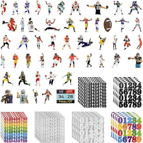 1550 Pcs Sports Helmet Numbers Stickers Self Adhesive Vinyl Helmet Decals 1 Inch and 2 Inch with 50 Rugby Classic Action Stickers for Baseball, Hockey, Football, Lacrosse, Batting (Sheets Multicolor) in Kuwait