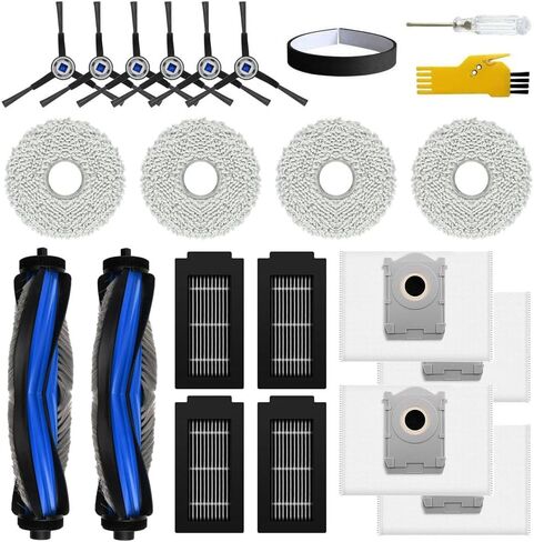 قطع غيار T50 Max Pro Omni لـ ECOVACS DEEBOT T50 Max Pro Omni / T50 Max Pro Omni Gen2 Robot Vacuum Cleaner 2 فرش رئيسية، 4 مرشحات، 6 فرش جانبية، 6 قطع قماش ممسحة، 6 أكياس in Kuwait