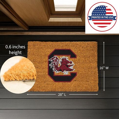 NCAA University of South Carolina Natural Coir Doormat, Official Full Color Team Logo, 28 x 16 Inches, Non Slip Back, Front Door Welcome Floor Mat, Indoor Outdoor Entrance Rug in Saudi Arabia