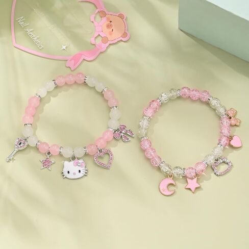 Cute kitty Crystal Bead Bracelet for Women Kawaii Matching Beaded Elastic Friendship Bracelets for Best Friend in Kuwait