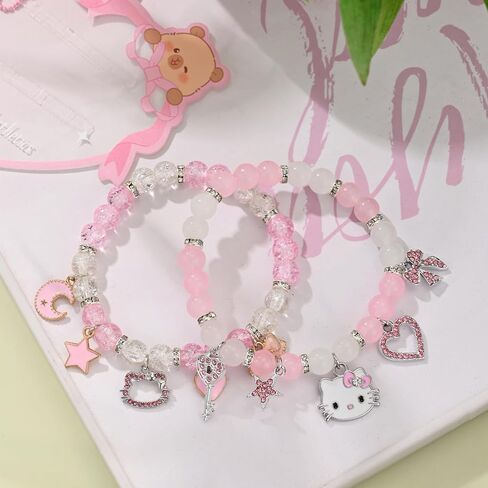 Cute kitty Crystal Bead Bracelet for Women Kawaii Matching Beaded Elastic Friendship Bracelets for Best Friend in Kuwait