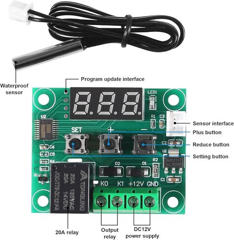 4 Pieces W1209 with Case 12V DC Digital Temperature Control Board Micro Digital Thermostat-50-110°C Electronic Temperature Control Module Switch with 10A Single Channel Relay and Waterproof Function in Saudi Arabia