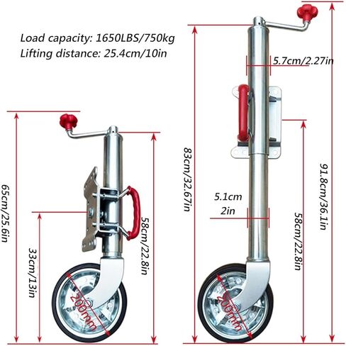 Swivel Trailer Jockey Wheel - Robust Boat Trailer Jockey Wheel with 20 Cm Wheels, Heavy-Duty Bolt-On Swivel Jack, 25.4 Cm Stroke, 750 Kg Telescopic Jockey Whee in Kuwait