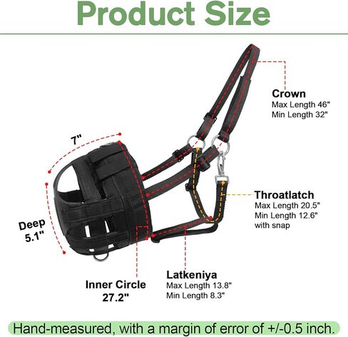 كمامة رعي للخيول بأشرطة قابلة للتعديل، كمامة رعي خيول مريحة وخفيفة الوزن وقابلة للتنفس (أسود، كامل) in Kuwait