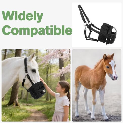 كمامة رعي للخيول بأشرطة قابلة للتعديل، كمامة رعي خيول مريحة وخفيفة الوزن وقابلة للتنفس (أسود، كامل) in Kuwait