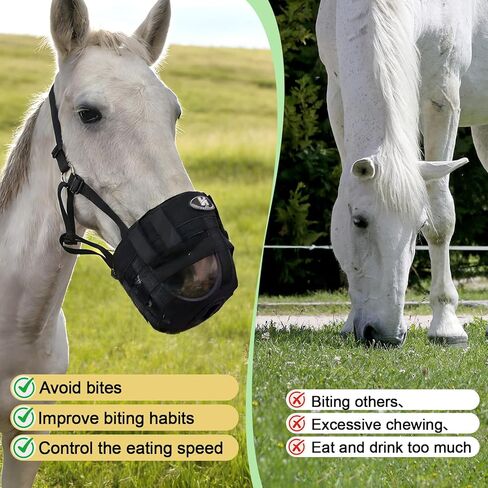 كمامة رعي للخيول بأشرطة قابلة للتعديل، كمامة رعي خيول مريحة وخفيفة الوزن وقابلة للتنفس (أسود، كامل) in Kuwait