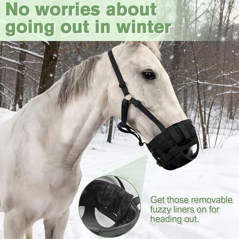 كمامة رعي للخيول بأشرطة قابلة للتعديل، كمامة رعي خيول مريحة وخفيفة الوزن وقابلة للتنفس (أسود، كامل) in Kuwait