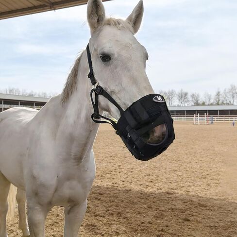 كمامة رعي للخيول بأشرطة قابلة للتعديل، كمامة رعي خيول مريحة وخفيفة الوزن وقابلة للتنفس (أسود، كامل) in Kuwait