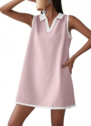 CHARTOU Women Causal Loose Fit Tennis Golf Mini Dress Summer Sleeveless Tunic Shirt Dress with Pockets in Saudi Arabia