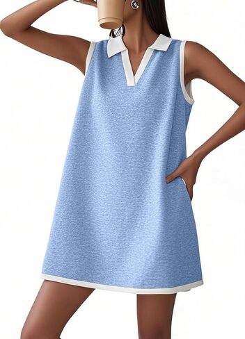 CHARTOU Women Causal Loose Fit Tennis Golf Mini Dress Summer Sleeveless Tunic Shirt Dress with Pockets in Saudi Arabia