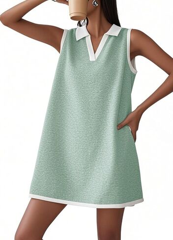 CHARTOU Women Causal Loose Fit Tennis Golf Mini Dress Summer Sleeveless Tunic Shirt Dress with Pockets in Saudi Arabia