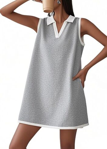CHARTOU Women Causal Loose Fit Tennis Golf Mini Dress Summer Sleeveless Tunic Shirt Dress with Pockets in Saudi Arabia