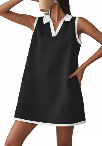 CHARTOU Women Causal Loose Fit Tennis Golf Mini Dress Summer Sleeveless Tunic Shirt Dress with Pockets in Saudi Arabia