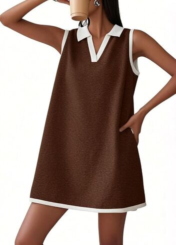 CHARTOU Women Causal Loose Fit Tennis Golf Mini Dress Summer Sleeveless Tunic Shirt Dress with Pockets in Saudi Arabia