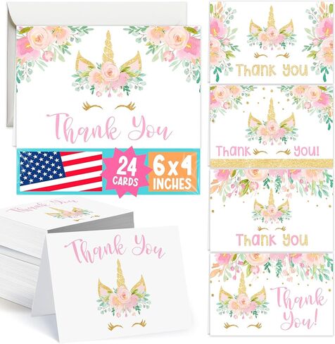 Designs Hadley 24 Floral Princess Baby Shower Thank You With With Wicks و Kids Thank-You Note و 4 × 6 هدية لبطاقة الامتنان لحزمة الضيوف للحفلة ، فتاة عيد ميلاد in Kuwait