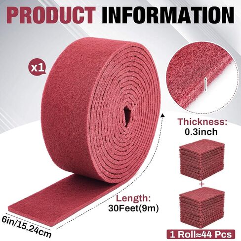 وسادات جرجر للأغراض العامة الدقيقة مقاس 30 قدمًا × 6 بوصات 7447 لفة كبيرة من مادة الكشط الكاشطة اليدوية صنفرة يدوية غير قابلة للخدش منسوجة من أكسيد الألومنيوم وقابلة للقطع وسطح تنظيف وإعداد المطبخ وتنظيف الجرجرة in Kuwait