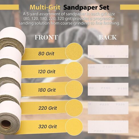 2-3/4 Inch Longboard Sandpaper Roll, Total 25 Yards Hook and Loop Sanding Paper 80 120 180 220 320 Grit, Continuous Rolls for Automotive, Woodworking and Hand Sanding Blocks in Kuwait