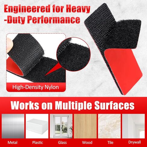 30 Sets Heavy-Duty Adhesive Hook and Loop Strips, 1.2" x 3.2" Heat Resistant Waterproof No Residue Hold for Car Floor Mats Indoor/Outdoor Use on Walls, Glass, Tile, Metal, Wood in Saudi Arabia