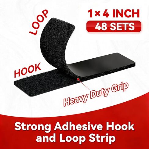 TAKOO 48 Pairs Hook and Loop Strips - Heavy Duty, Double-Sided Adhesive, Residue-Free for Wall-Mounted Storage, Shelf Organizers, Cable Management, Key Holders, Photo Frames, Carpets, DIY Home Use in Saudi Arabia