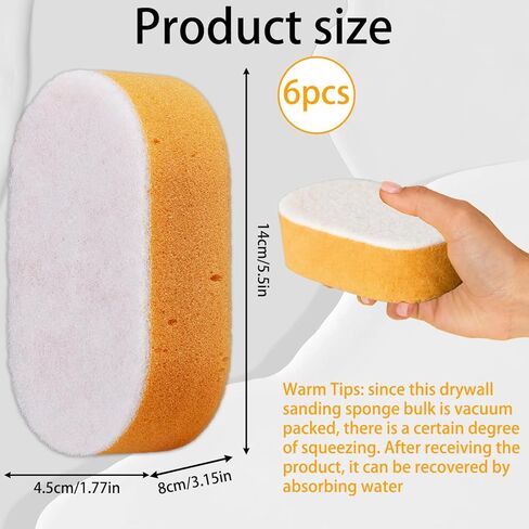 6 عبوات من إسفنجات الصنفرة الرطبة للجدران الجافة، كتل صنفرة كبيرة قابلة للغسل وقابلة لإعادة الاستخدام للجدران الجافة، إسفنجة للتحكم في الغبار للتنعيم والتشطيب وإعداد السطح، 5.5 × 4.5 × 3.1 بوصة in Kuwait