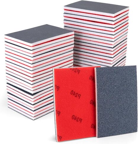 72Pcs Sanding Sponges 80-3000 Grit - Wet/Dry Sandpaper Sponge for Drywall, Wood, Metal, Glazing, Hook & Loop Backing for Hand Sanders, Oxidized Aluminum Abrasive, Flocked Surface in Kuwait