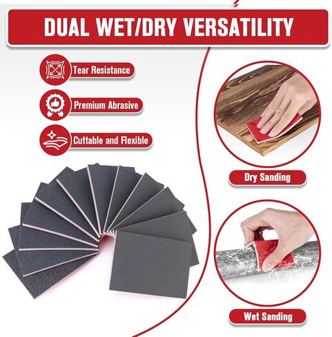 72Pcs Sanding Sponges 80-3000 Grit - Wet/Dry Sandpaper Sponge for Drywall, Wood, Metal, Glazing, Hook & Loop Backing for Hand Sanders, Oxidized Aluminum Abrasive, Flocked Surface in Kuwait