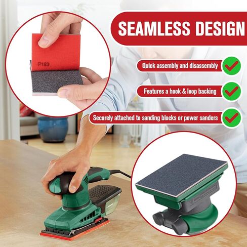 72Pcs Sanding Sponges 80-3000 Grit - Wet/Dry Sandpaper Sponge for Drywall, Wood, Metal, Glazing, Hook & Loop Backing for Hand Sanders, Oxidized Aluminum Abrasive, Flocked Surface in Kuwait