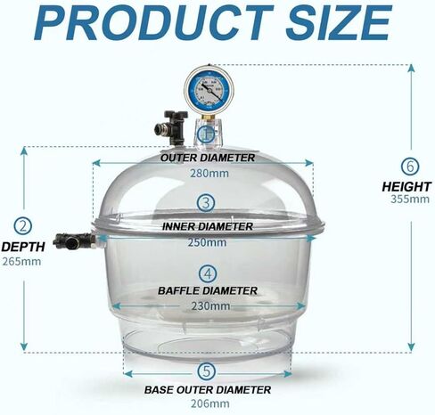 250mm Vacuum Desiccators, Small Lab Desiccator, Polycarbonate Vacuum Dryer Jar, with Double Valves, Pressure Gauge, Sealed Jar for Drying Storage in Kuwait