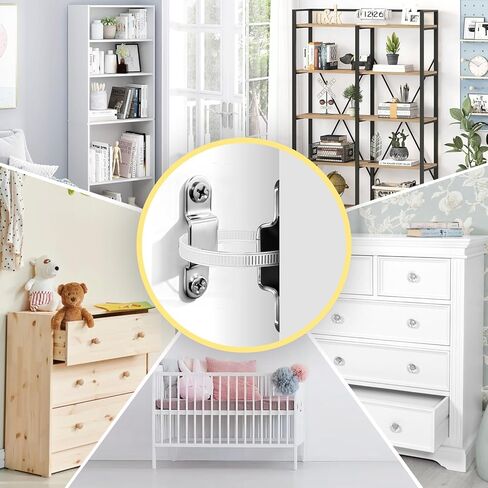 [4 عبوات] مثبتات أثاث مضادة للطرف لحماية الأطفال والسلامة من الزلازل - رفوف الملابس الآمنة، وخزائن الملابس على الحائط مع أشرطة التثبيت والسحابات in Kuwait