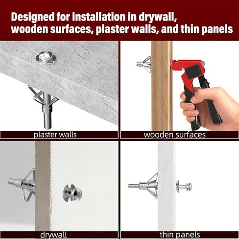 براغي مولي شديدة التحمل للجدران الجافة من BURMONG - 3 أحجام (0.12 بوصة - 1.28 بوصة) مجموعة أدوات تثبيت ومسامير معدنية مجوفة للحوائط الجافة، تتضمن أداة إعداد، تعمل على الحوائط الجافة والجدار المجوف والجص (إجمالي 34 قطعة) in Kuwait