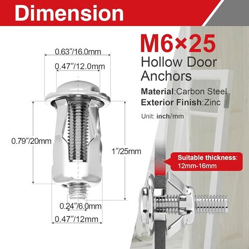 12Pcs M6 x 52mm Hollow Wall Anchors, Metal Molly Bolts with Screws for Drywall, Plasterboard & Panels in Saudi Arabia