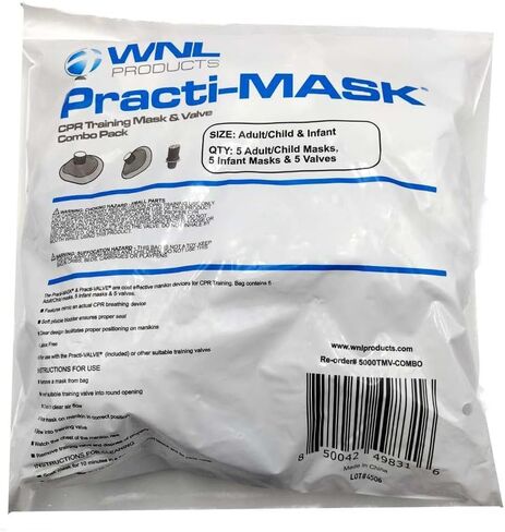 منتجات WNL 5000TMV-COMBO CPR لتدريب البالغين/الأطفال والرضع - قناع عملي ومجموعة صمامات، 5 أقنعة للكبار/الأطفال، 5 أقنعة للرضع، و5 صمامات تناسب جميع أقنعة تدريب WNL in Saudi Arabia