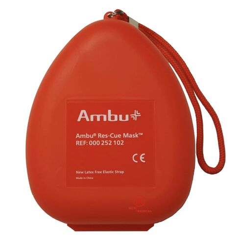 Ambu A/S Res-Cue CPR Resuscitation Mask Kit with O2 Inlet One-Way Valve Filter Head Strap Gloves Wipe Adult Child Emergency Barrier Breathing Protection Hard Case Storage in Kuwait