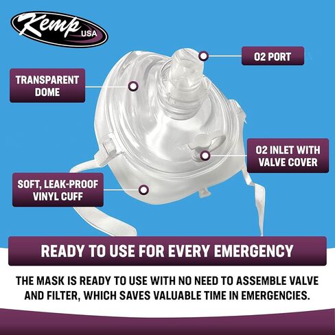 Ambu A/S Res-Cue CPR Resuscitation Mask Kit with O2 Inlet One-Way Valve Filter Head Strap Gloves Wipe Adult Child Emergency Barrier Breathing Protection Hard Case Storage in Kuwait