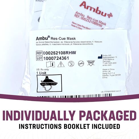 Ambu A/S Res-Cue CPR Resuscitation Mask Kit with O2 Inlet One-Way Valve Filter Head Strap Gloves Wipe Adult Child Emergency Barrier Breathing Protection Hard Case Storage in Kuwait