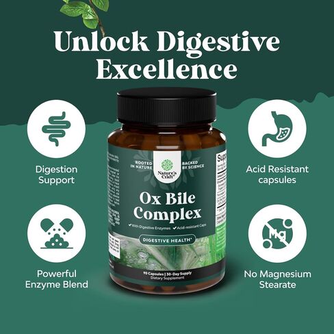 Digestive Enzymes with Ox Bile - Ox Bile Supplements for No Gallbladder with Trypsin, Papain & Bromelain Enzyme for Pancrease Cleanse & Detox - Pancreatin Digestion Enzymes for Women & Men - 90 Ct in Saudi Arabia
